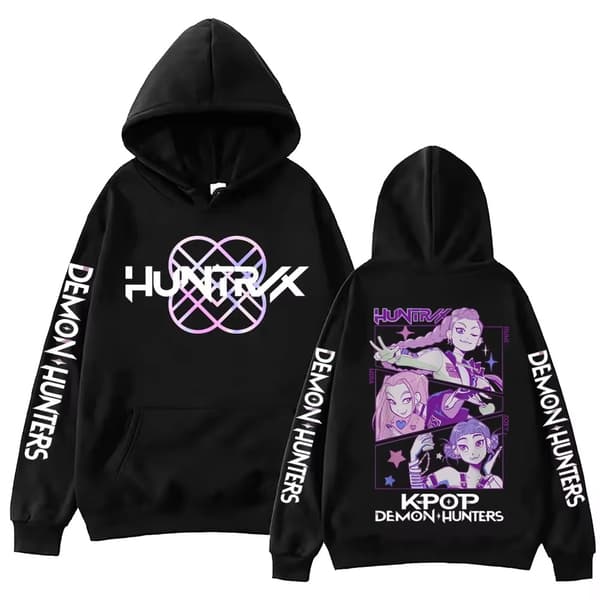 K-Pop Hættetrøje, Fleeceforet Langærmet Løs Afslappet Pullover til Efterår og Vinter - Sort, Størrelse 5-3XL 3XL