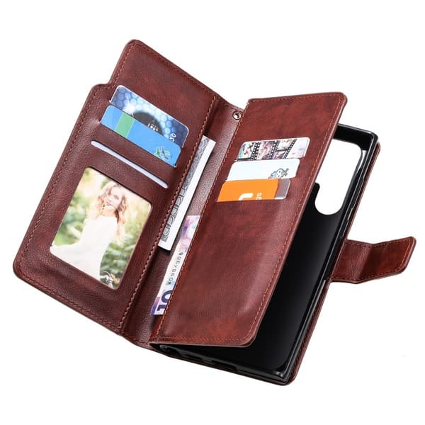 Kompatibel med Samsung S23 Ultra Praktisk Pung Etui med 12-rums Array V4 - Brun