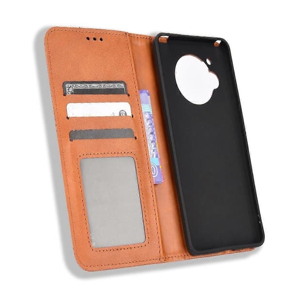 Til Sharp Aquos R7 Magnetisk Spænde Retro Tekstur Læder Telefoncover Brown