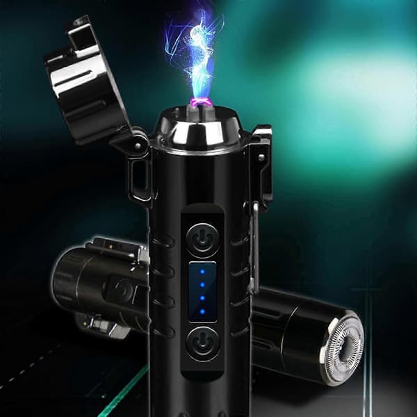 Dobbel ARC Plasma Lighter med barberblader, vindtett USB oppladbar—ls Black