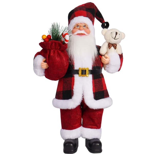 Julgransprydnad Tomtefigur, Svart och Röd Rutig Tomte