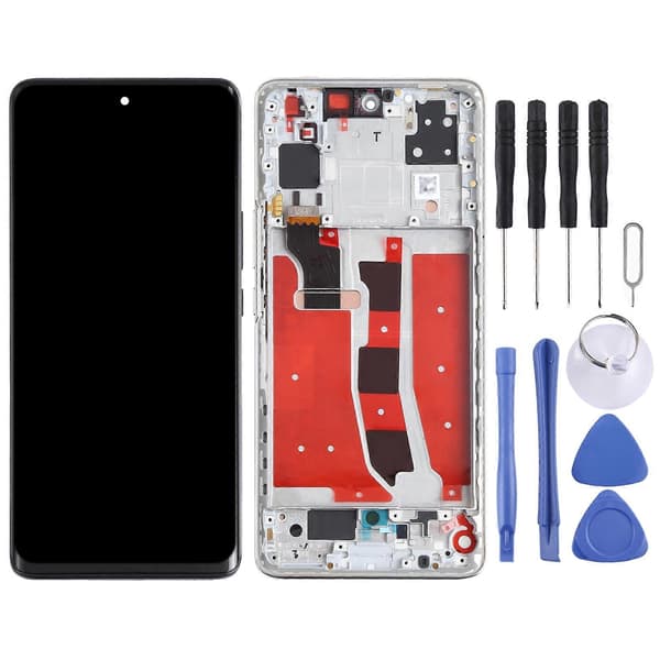 KOMPATIBEL OLED LCD-skærm til Honor V40 Lite Digitizer Komplet samling med ramme Silver