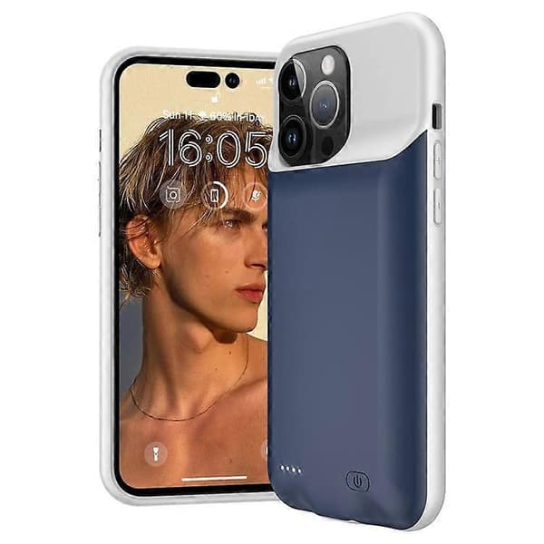 D98 Batterideksel kompatibelt med iPhone 15 Pro Max, 8500mAh utvidet oppladbart ladedeksel med lydfunksjon Blue