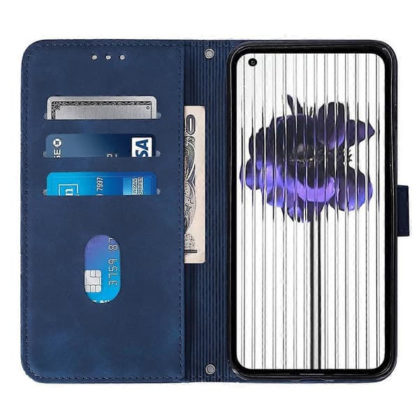 (Ny) For Nothing Phone 1 3D-preget flip-deksel i skinn Blue