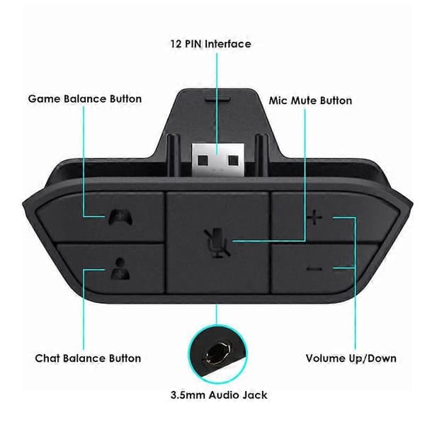 Xbox One Stereo Headset Adapter, til Xbox One Controller med Audio Mic Hovedtelefon Konverter