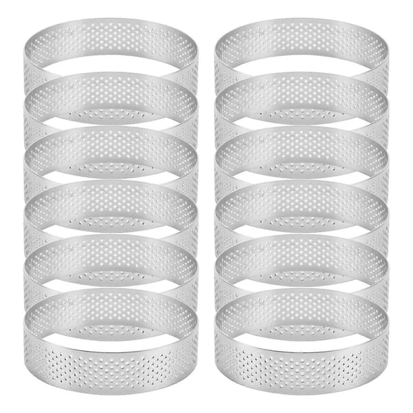 12-pakning terteringer i rustfritt stål, perforert kakemoussering, kakeform, rund kake 6 cm