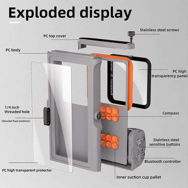 RedPepper 3:e generationens Pro dykning vattentätt skyddsfodral, vattentätt djup: 15m Metal Grey Orange