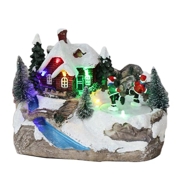 LED Lys Jule Sne Scene Flod Landsby Hus Lysende Harpiks Ornament—ls Christmas tree