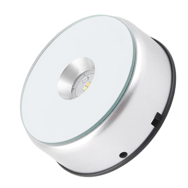 LED farverigt lys roterende krystal display base stativholder med AC US-adapter sølv