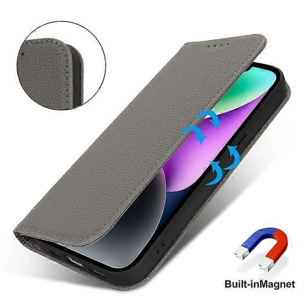 Stativfodral kompatibelt med iPhone 14 / 13 Litchi-textur Läder Flip Telefonfodral med rem / plånbok Grey