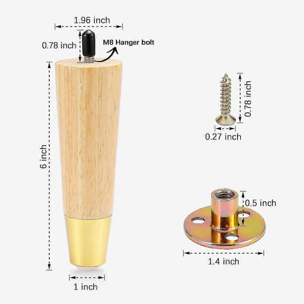 Gullbelagte 10 cm tremøbelben, sett med 4 for sofaskap og kommode Wood Wood 6 inch 4 pcs