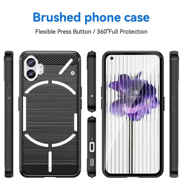 För Nothing Phone 1 Borstad Textur Kolfiber TPU Telefonfodral Black