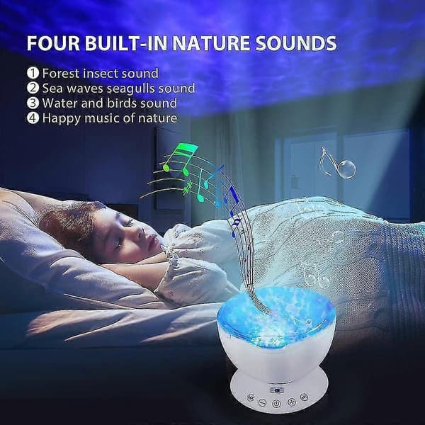 Ocean Wave Projektor LED Natlys med 7 Tilstande og Musikhøjttaler