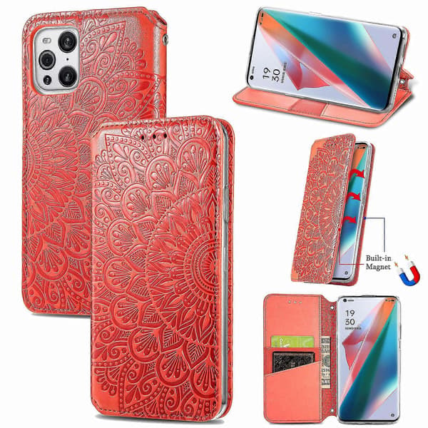 Telefondeksel til Oppo Find X3 Pro Lommebokmønsterdeksel Handytasche Coque Relieffdeksel - Oransje