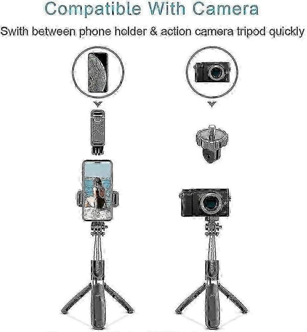 Bluetooth Selfie Stick Stativ for Telefoner og Kameraer, Ideell for Reise