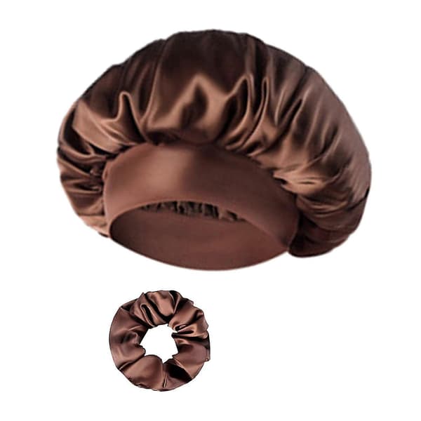 Satin Bonnet Elastisk Hovedbeklædning Dame Hår Bonnet til Makeup Ansigtsvask Bad [ls] Brown