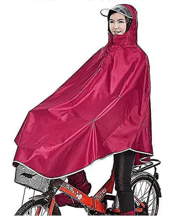 Regnponcho til camping cykel regnfrakke regnslag med hætte, poncho rød