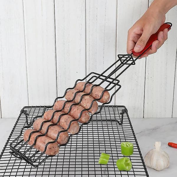 Grillkurv til pølser, pølserulleholder i rustfrit stål 48.5*9CM