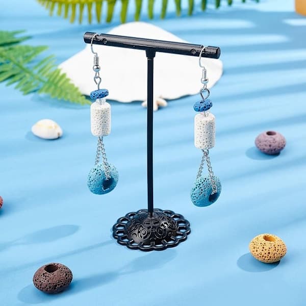Naturlige lavaperler, flate runde store hullperler stein—ls