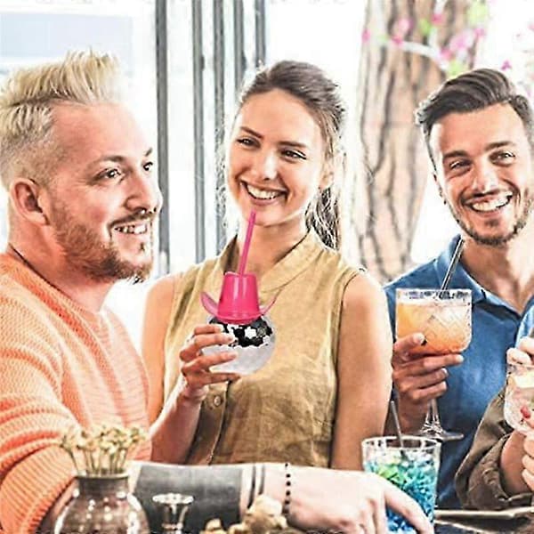 2 stk. discokuglekopper med sugerør, sølv+hvid