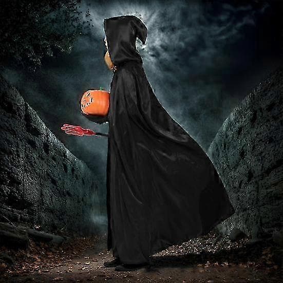 Barne Halloween-kappe til kostyme, hette middelaldersk trollmannskappe black 170cm