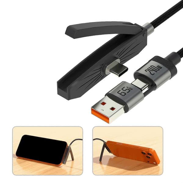 180 cm pitkä punottu Type C USB 2-in-1 datakaapeli pikalatauskaapeli sisäänrakennetulla pidiketelineellä useille laitteille monivärinen—ls 3 pcs