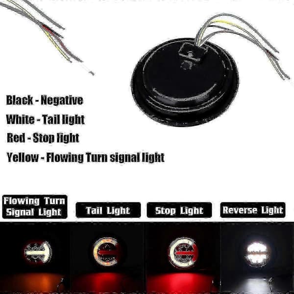 4x LED-baklys Kompatibel med tilhenger, 4/5 tommer, 12v, 24v, dynamisk baklys, GT