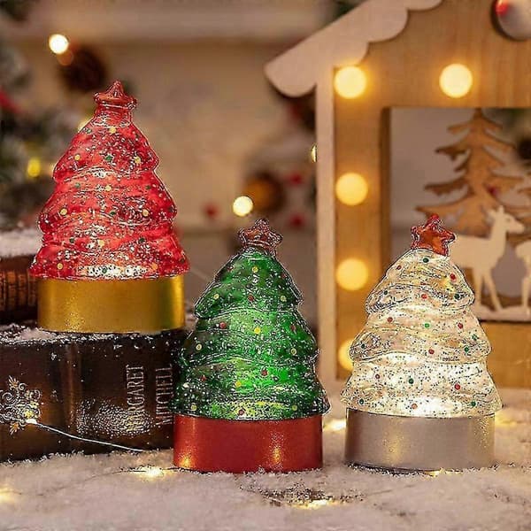 Juletre nattlys for feriedekorasjon, grønn lysende skrivebordsdekorasjon med vannfunksjon