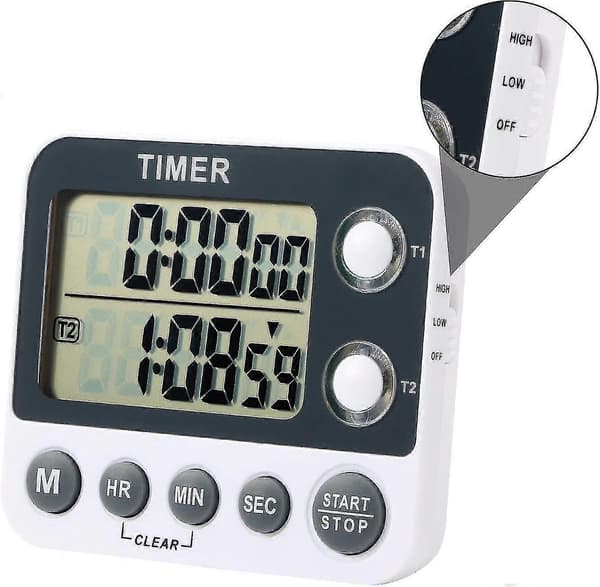 Timer Digital Køkkentimer Magnetisk Stor Skærm Nedtællingstimer Ur 2 Kanalgrupper 99 Timer