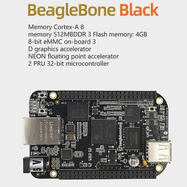 For Beaglebone Black Ti Am3358 -a8 Utvikling -svart .c 4gb Emmc Innebygd Enkeltkort Linux Lær—ls