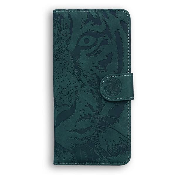 For Nokia C21 Tiger Embossing Pattern Horisontal Flip Lærtelefonveske Green