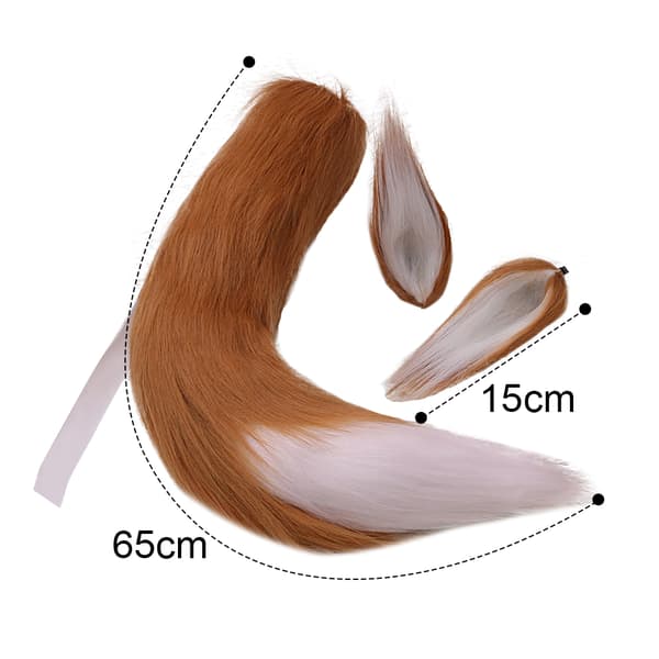 Faux Fur Kat Ræv Ulv Pels Hale og Ører til Halloween Camel white
