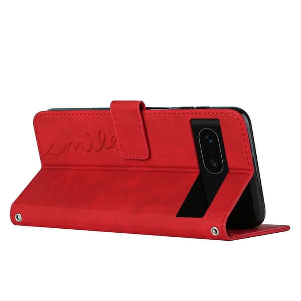 Hudfølelse Hjertepræget Læder Telefoncover med Lang Snor til Google Pixel 8a Red