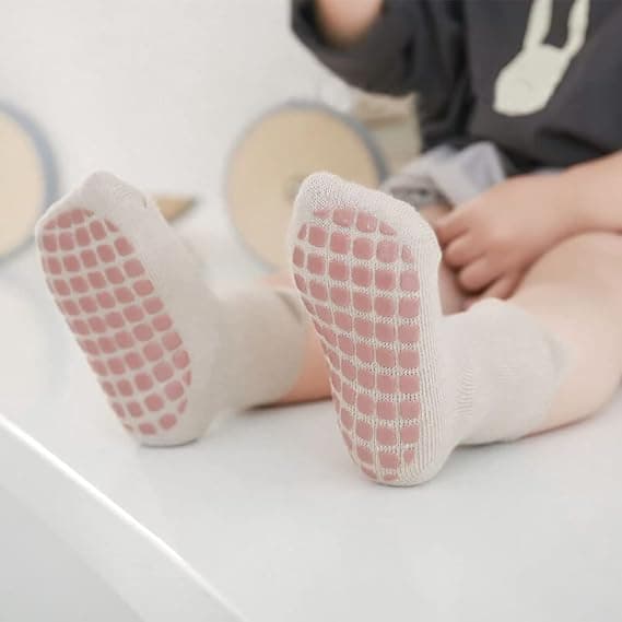 5 par babysockor med djurmotiv och halkfri sula