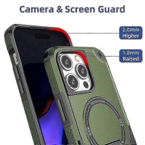 MagSafe-kompatibelt TPU+PC Kickstand Telefoncover med Rem til iPhone 16 Pro Max Multicolor Army Green