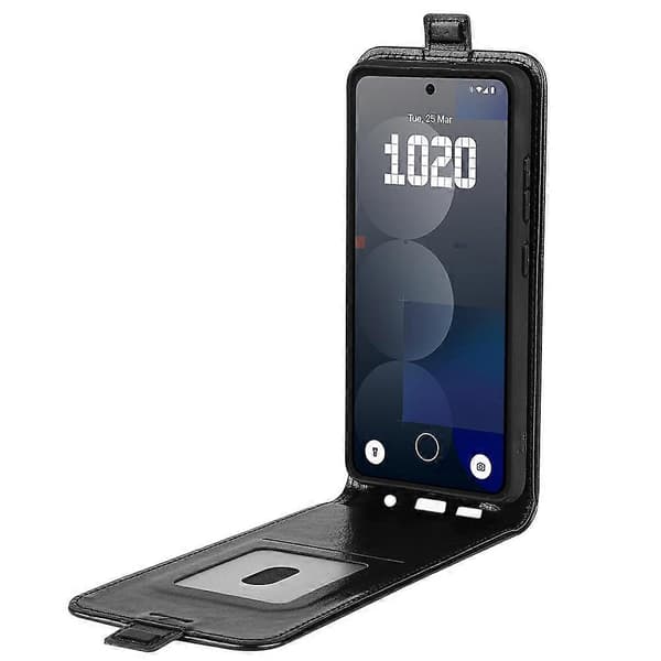 R64 Texture Single Vertical Flip -nahkainen puhelinkotelo Black For Nothing Phone 3a Pro
