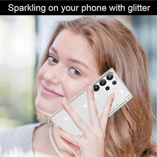 til Samsung Galaxy S24 Ultra 5G, Glitter Klar Robust Telefoncover til kvinder vaaleanpunainen