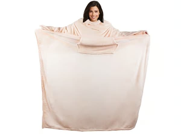 Superstor hettegenser-pledd, XXL pledd-morgenkåpe beige, mote og hverdagsklær