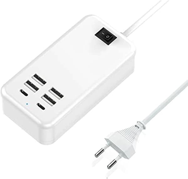 USB-C, 6-ports USB-oplader, 2 USB-C-porte + 4 USB-A-porte, multi-U