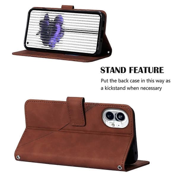 (Ny) För Nothing Phone 1 3D präglad flip läderfodral Brown