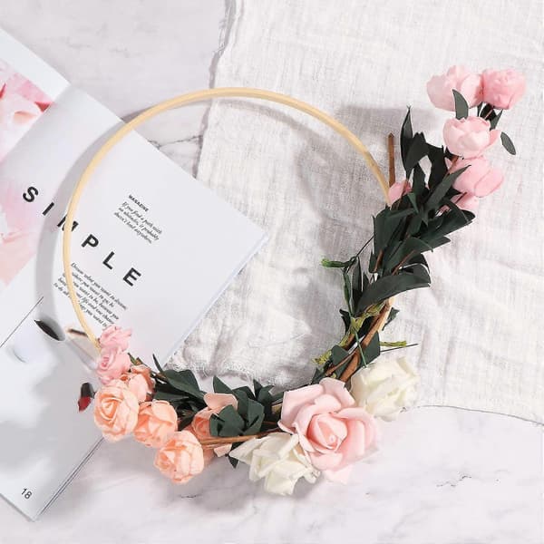 Drömbambu ringar, träcirkel rund fångare DIY-båge för blomsterkrans hus trädgård växtdekor H—ls