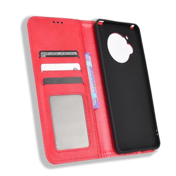 Til Sharp Aquos R7 Magnetisk Spænde Retro Tekstur Læder Telefoncover Red