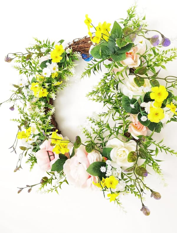 Kunstig Peonkrans Håndlaget Blomsterkrans med Eukalyptusblader