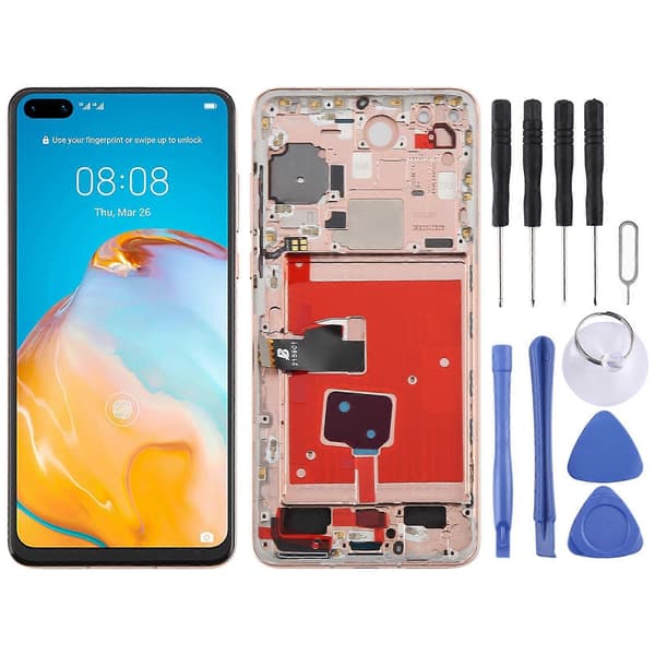 För Huawei P40 TFT LCD-skärm Digitizer komplett montering med ram, stöder inte fingeravtrycksidentifiering Pink