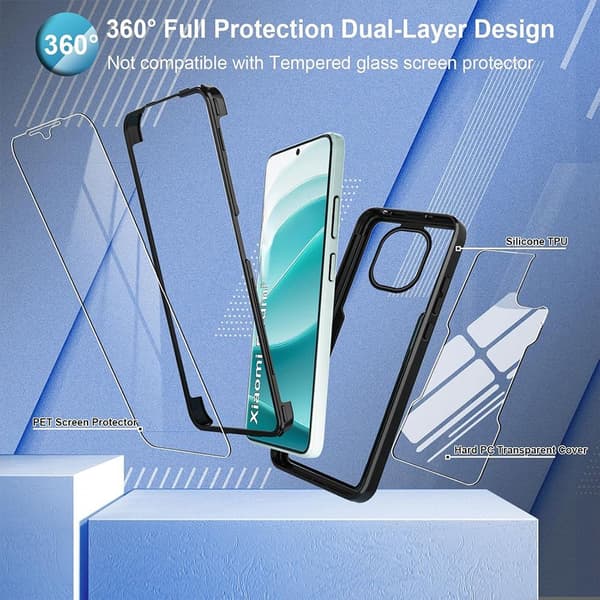 Cover til Xiaomi Redmi Note 15 5G, Fuld beskyttelse foran og bagpå - Sort kant sort black