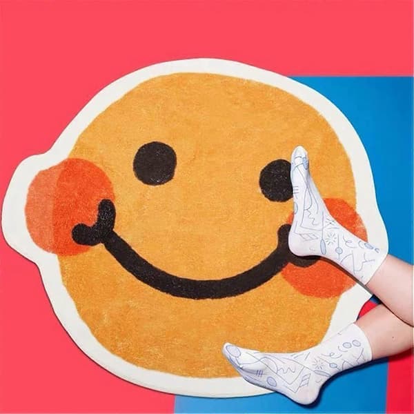 Tæppe med Smiley-ansigt til stue, superabsorberende skridsikkert tæppe, blød og sød dørmåtte til entréen, gulvtæpper til boligindretning, badeværelsestæppe