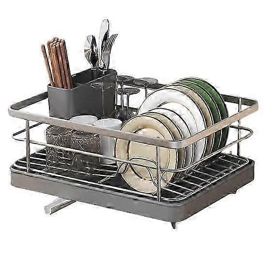 Large Dish Drying Rack with Automatic Drain & Non-Slip Design - Stable, Space-Saving, Easy Installation grey