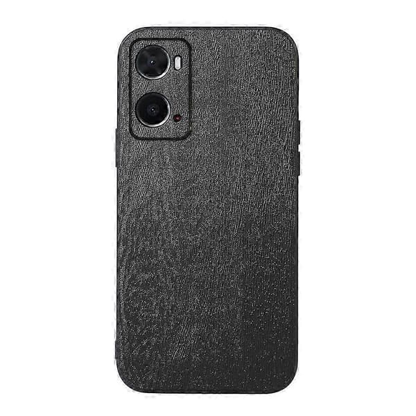 OPPO A76 Telefonfodral i PU-läder med träådring Black