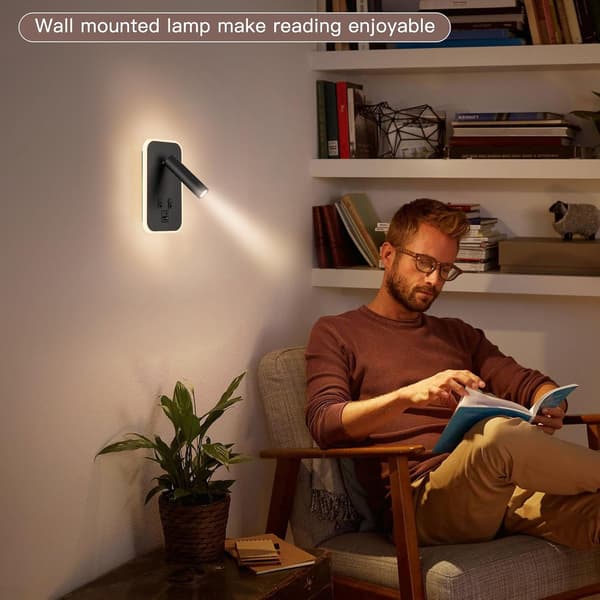 Sengelæselamper sengelamper med stikkontakt, fastkablede to-i-én væglamper og sengelamper med USB C- og A-porte.