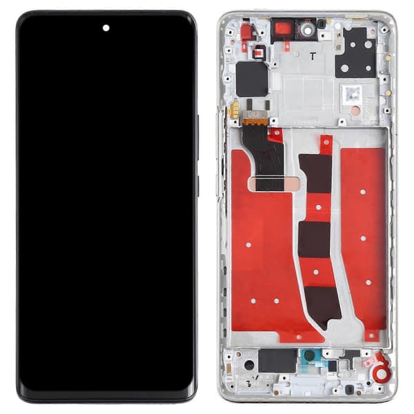 KOMPATIBEL OLED LCD-skærm til Honor V40 Lite Digitizer Komplet samling med ramme Silver